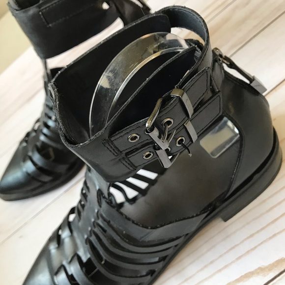 Zara Black Gladiator Pointed Toe Ankle Strap Sandals - Picture 6 of 8